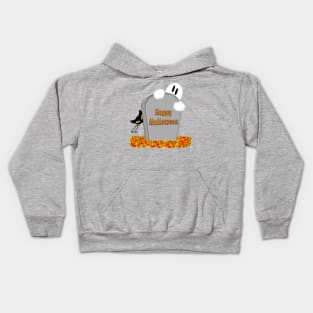 Halloween Cartoon Gravestone, Ghost, Cats & Fall Leaves Kids Hoodie